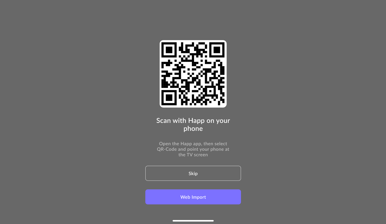 Экран Happ на Android TV с QR-кодом для подключения